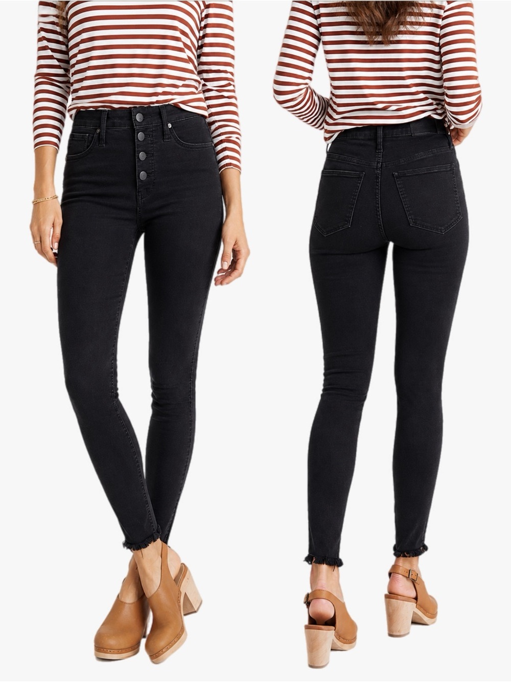 Madewell Black Wash Button Fly 10 Inch High Rise Skinny Raw Hem Women’s Sz 27